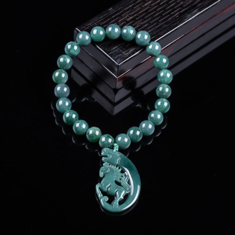 Jewelry & Watches Bench - Natürliches Jadeit Blauwasser-Tierkreiszeichen Pferdeperlen Handgeknüpftes Armband