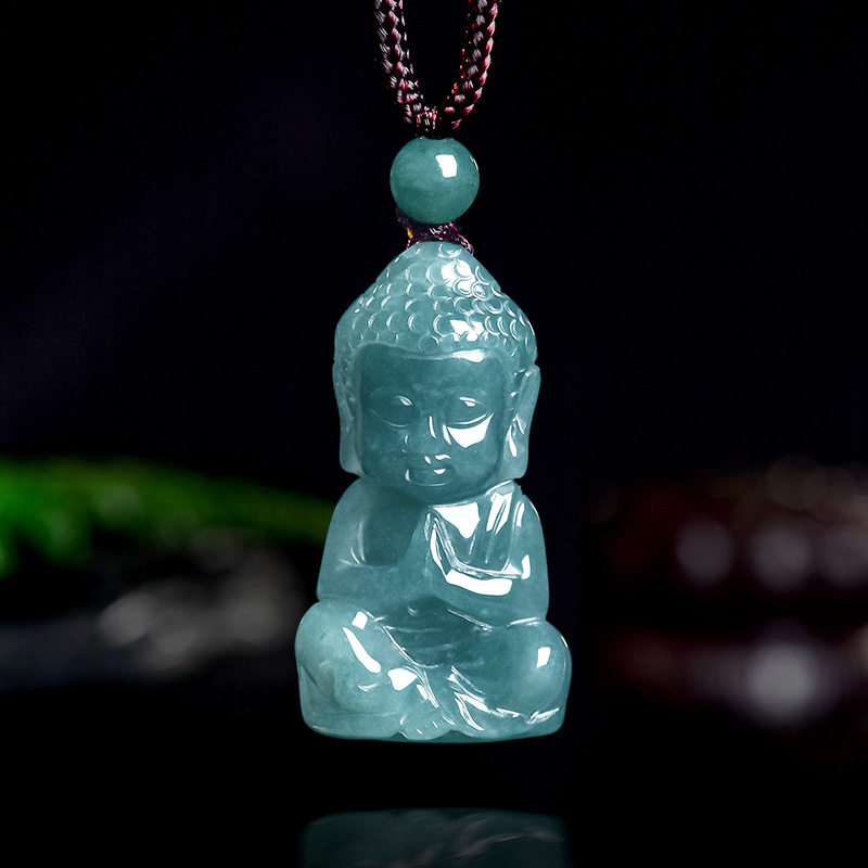 Jewelry & Watches Bench - Natürlicher Echter Smaragd Jade Blauwasser-Baby-Buddha Anhänger