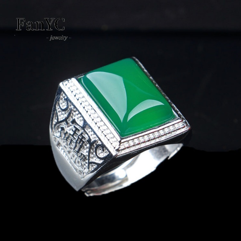 Sterling Silver Ring - Natürliche 925 Silber eingelegte grüne Achat