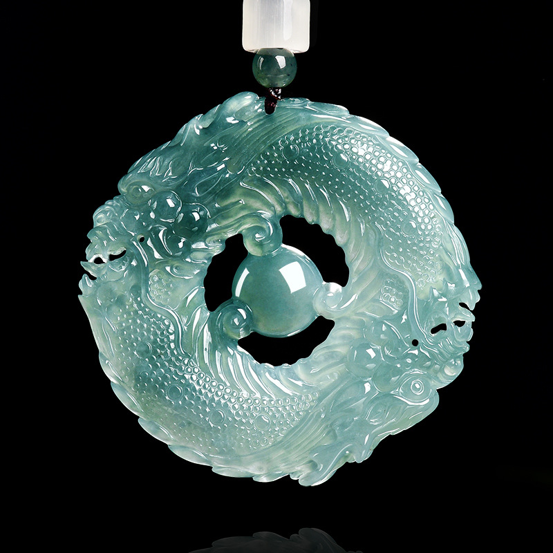 Jewelry & Watches Bench - Natürlicher echter Smaragd, blaue Wasserjade, Doppeldrachen-Markenanhänger,