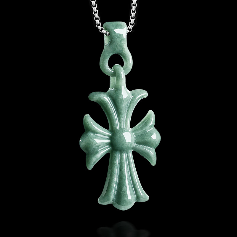 Jewelry & Watches Bench - Natürliche burmesische Jadeit-Kreuz-Anhänger-Halskette, Schmuck, Designer-Edelstein, echter