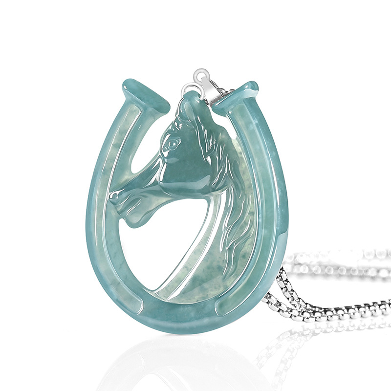Jewelry & Watches Bench - S925 Silber Natürlicher Blauer Wasserjade Pferdehuf-Anhänger