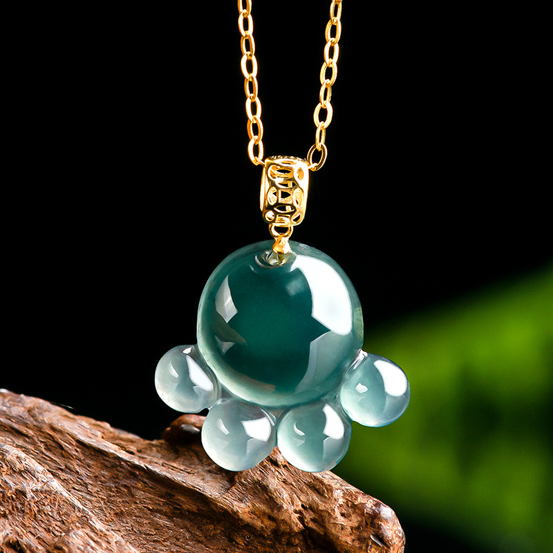 Jewelry & Watches Bench - Natürlicher Echter Smaragd Blaue Wasserjade Katzenpfoten-Anhänger