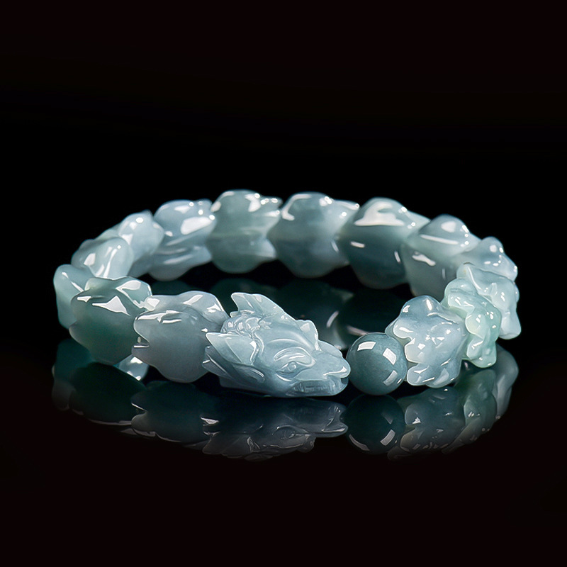 Jewelry & Watches Bench - Blaues Burmesisches Jadeit-Drachenarmband Geschnitzter Edelstein-Armreif Talisman